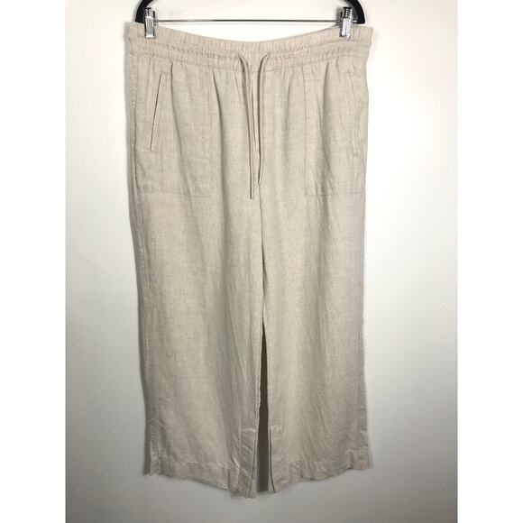Athleta Linen Petite Large Wide Leg Pants Tie Waist Oatmeal Color Travel - Picture 1 of 10